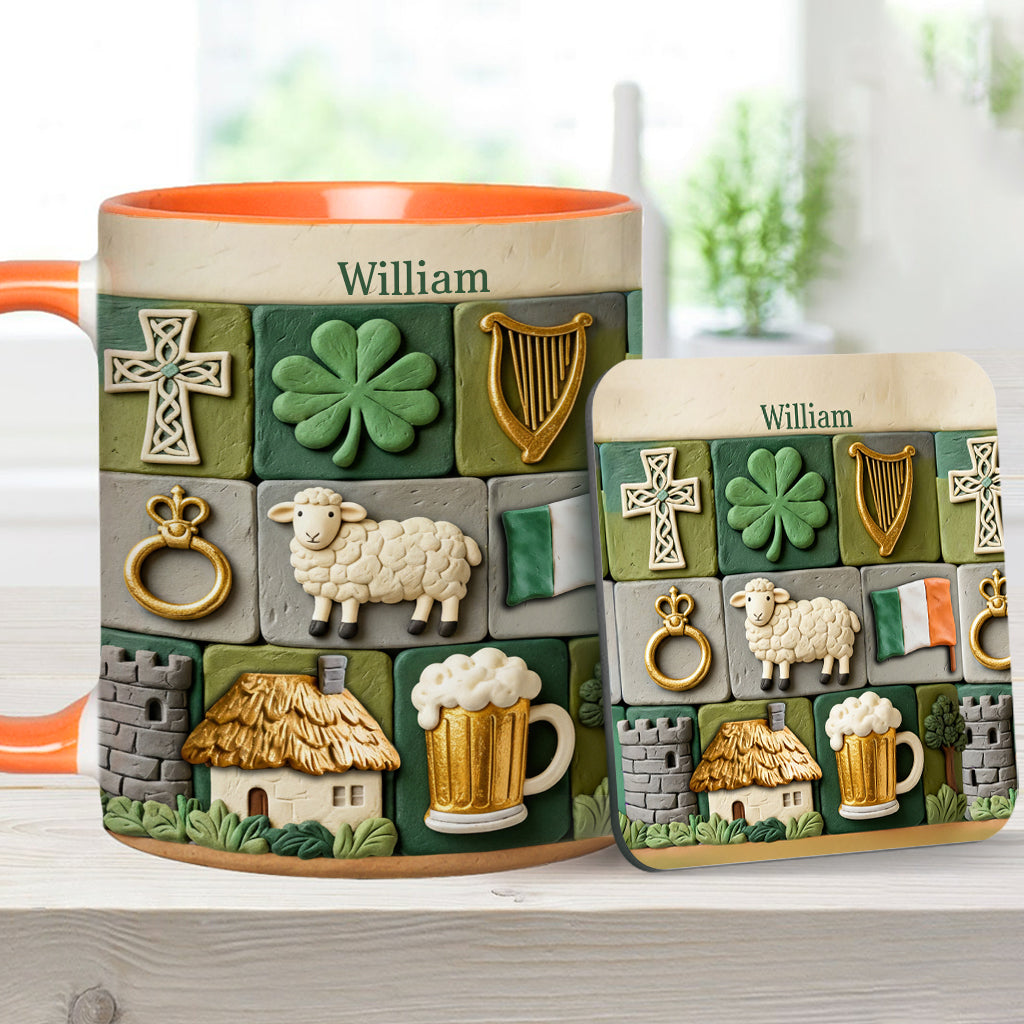 Irisches Erbe – Personalisierte Tasse und Untersetzer mit irischem Akzent