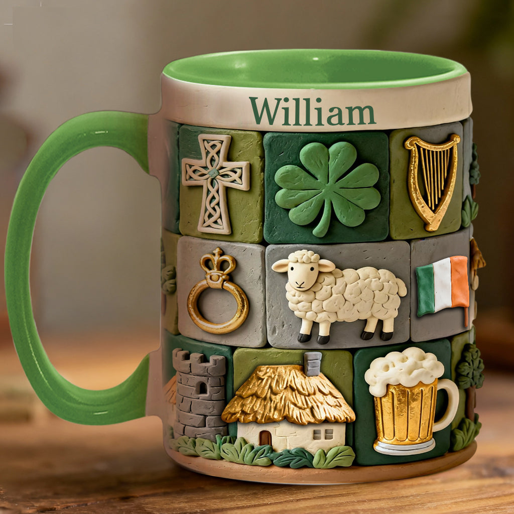 Irisches Erbe – Personalisierte Tasse und Untersetzer mit irischem Akzent