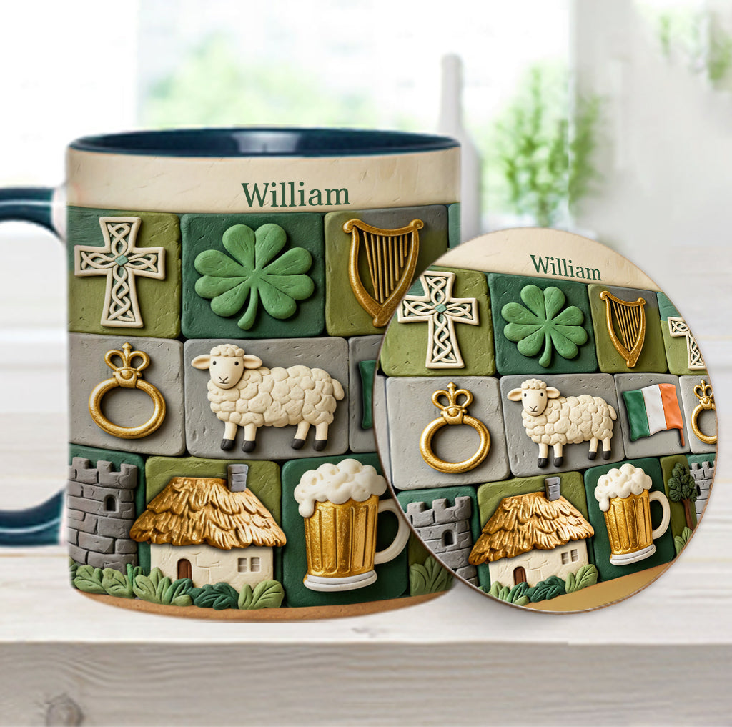 Irisches Erbe – Personalisierte Tasse und Untersetzer mit irischem Akzent