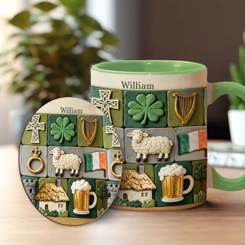 Irisches Erbe – Personalisierte Tasse und Untersetzer mit irischem Akzent