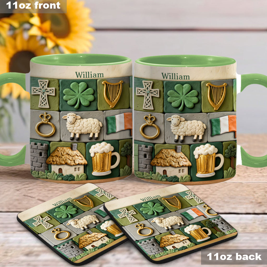 Irisches Erbe – Personalisierte Tasse und Untersetzer mit irischem Akzent