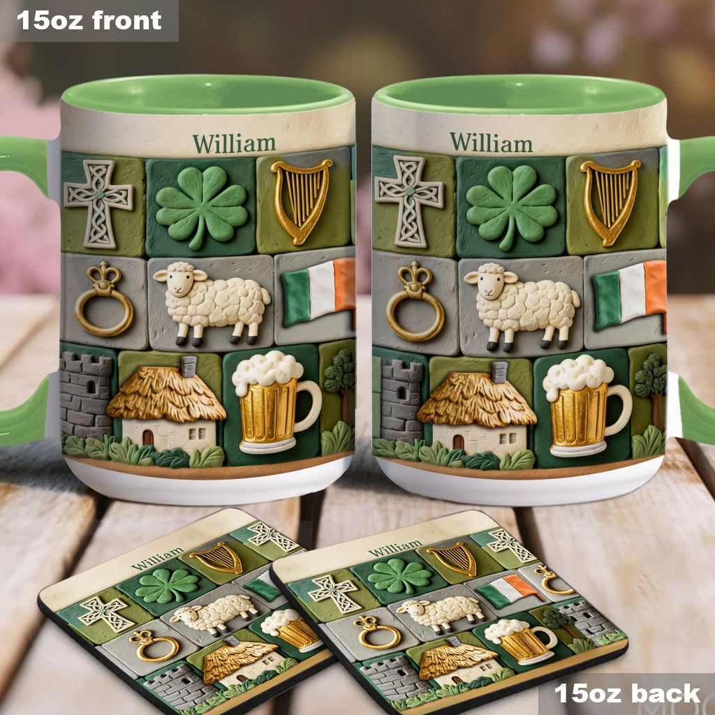 Irisches Erbe – Personalisierte Tasse und Untersetzer mit irischem Akzent