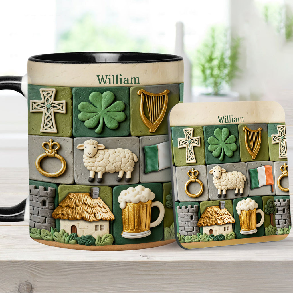 Irisches Erbe – Personalisierte Tasse und Untersetzer mit irischem Akzent