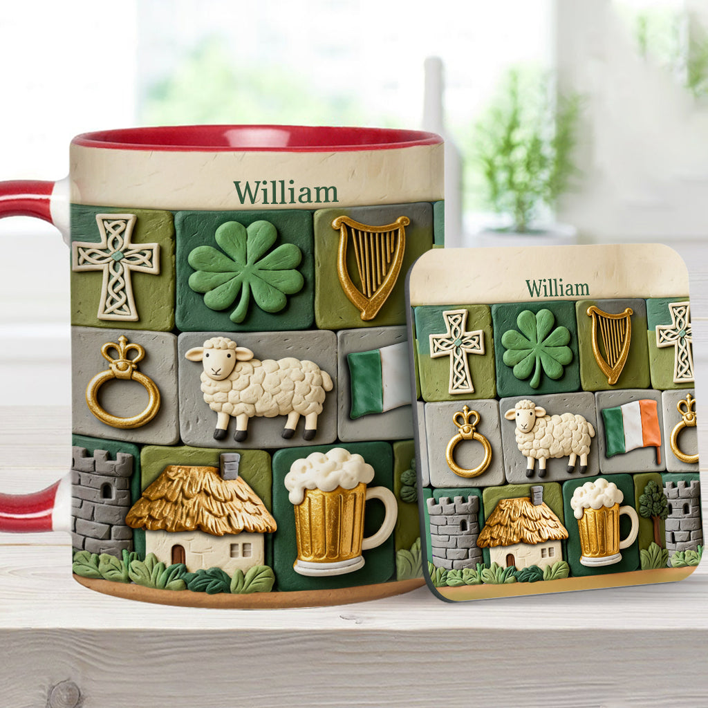 Irisches Erbe – Personalisierte Tasse und Untersetzer mit irischem Akzent