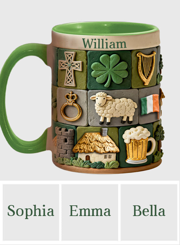 Irisches Erbe – Personalisierte Tasse und Untersetzer mit irischem Akzent