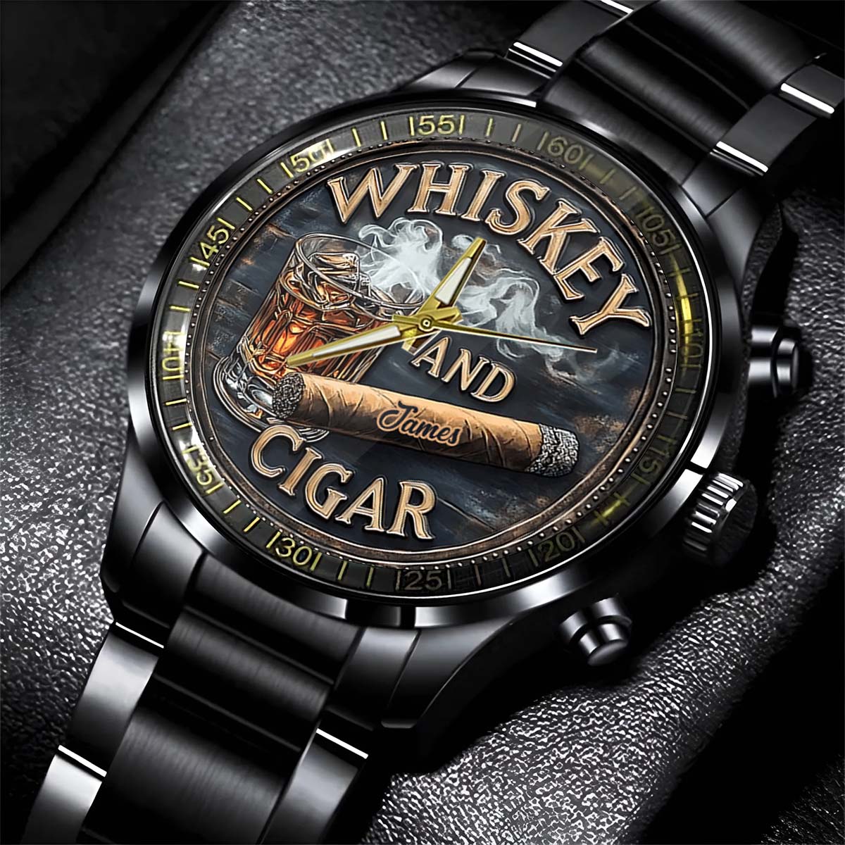 Whisky und Zigarre – Personalisierte Whisky-Handuhr