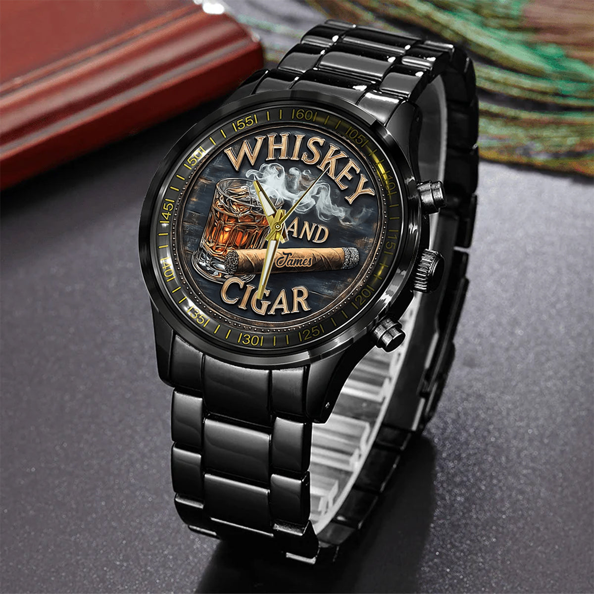 Whisky und Zigarre – Personalisierte Whisky-Handuhr