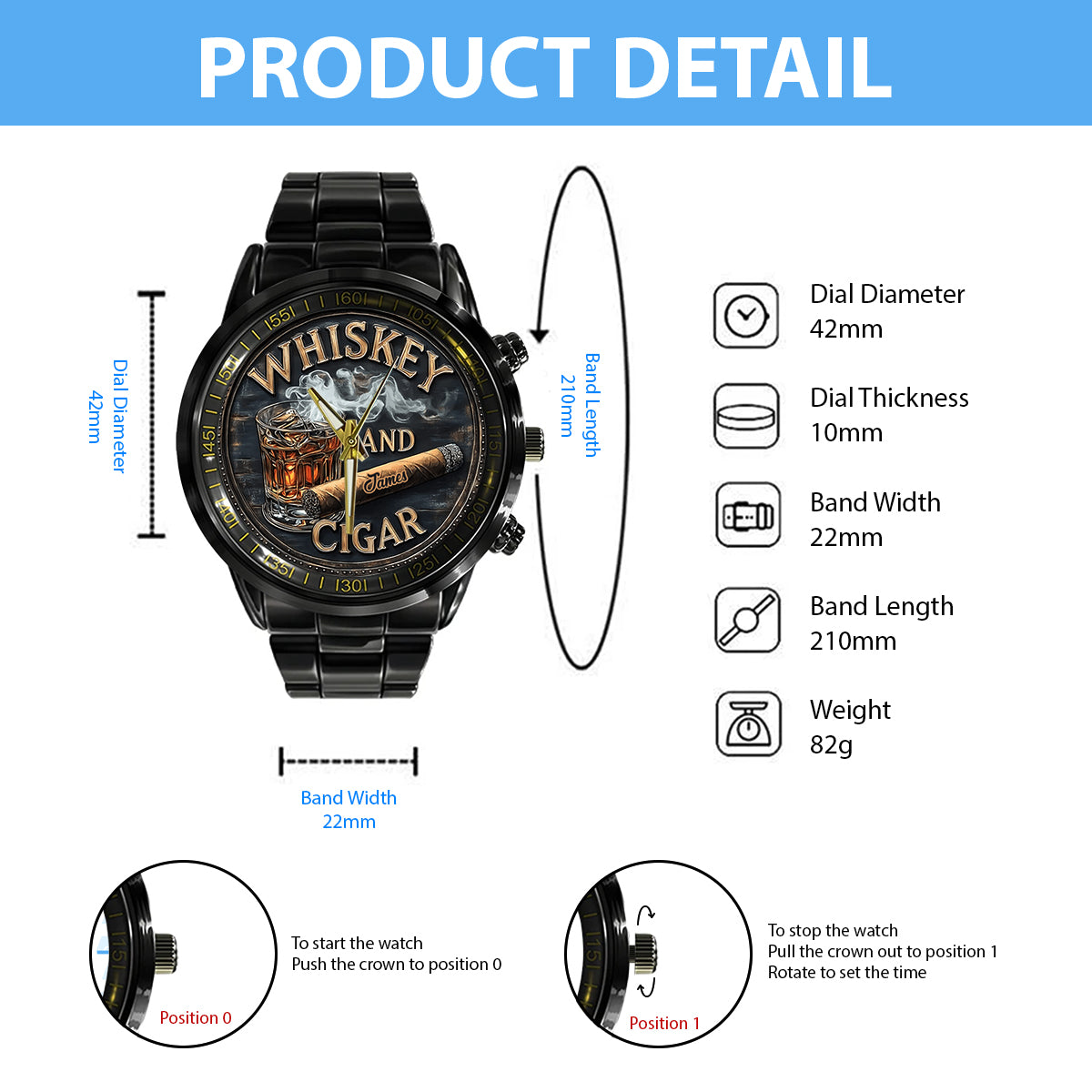 Whisky und Zigarre – Personalisierte Whisky-Handuhr