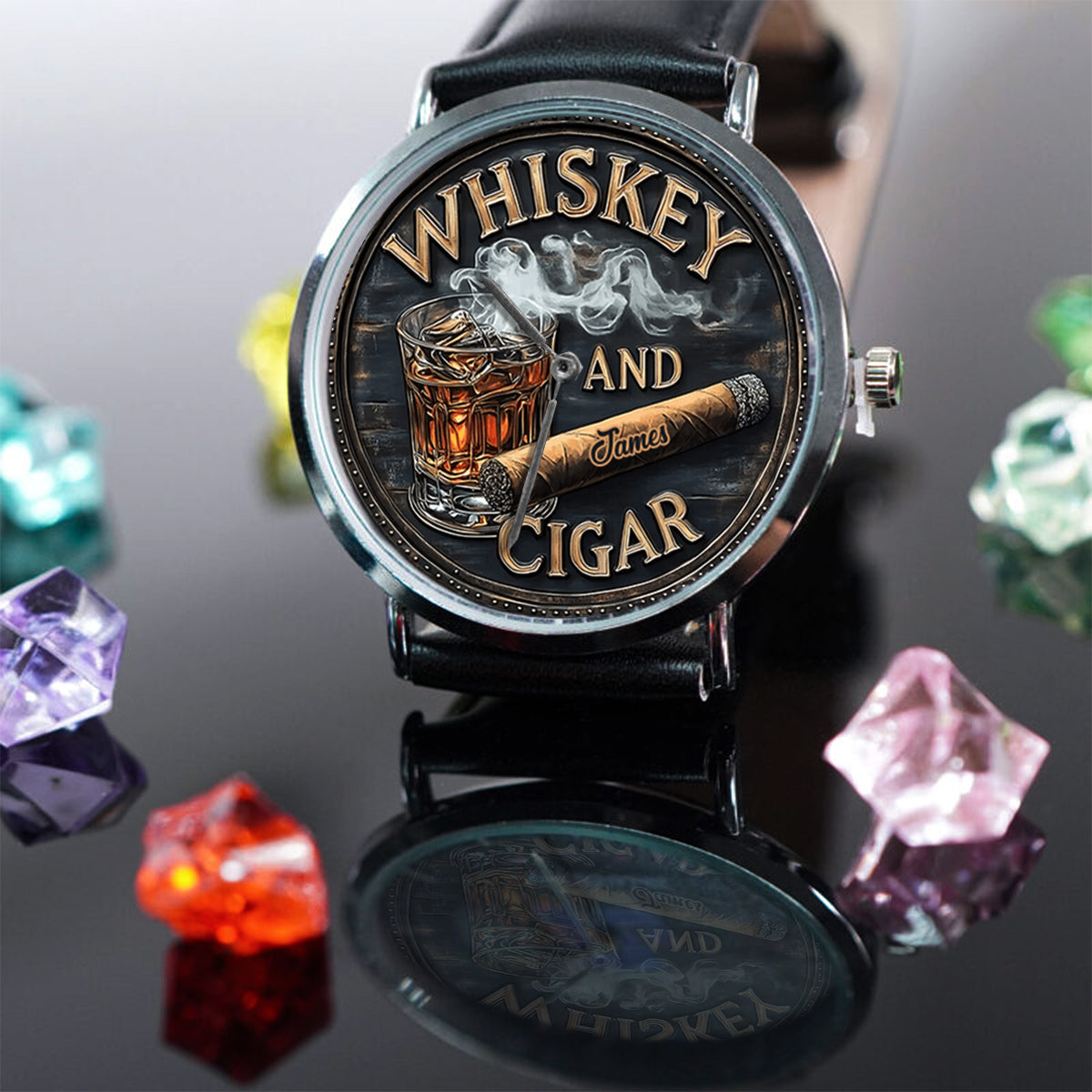 Whisky und Zigarre – Personalisierte Whisky-Handuhr