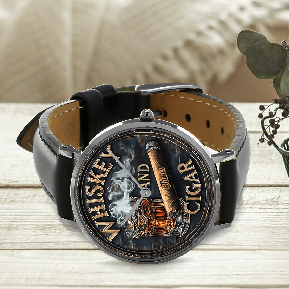 Whisky und Zigarre – Personalisierte Whisky-Handuhr