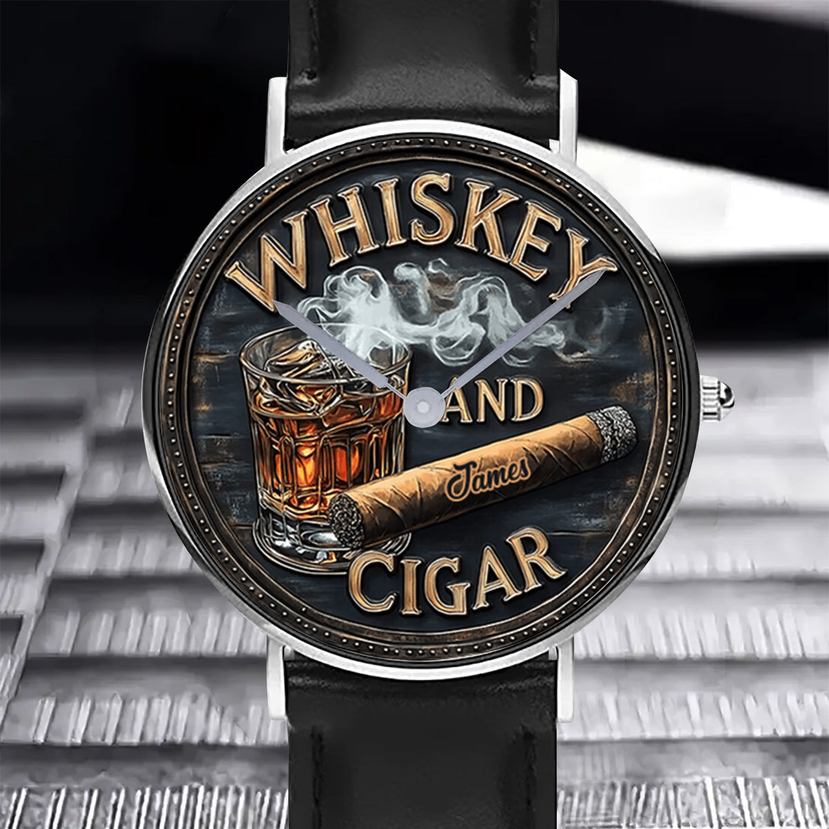 Whisky und Zigarre – Personalisierte Whisky-Handuhr