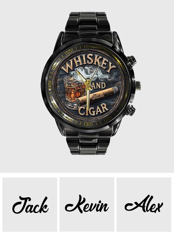 Whisky und Zigarre – Personalisierte Whisky-Handuhr