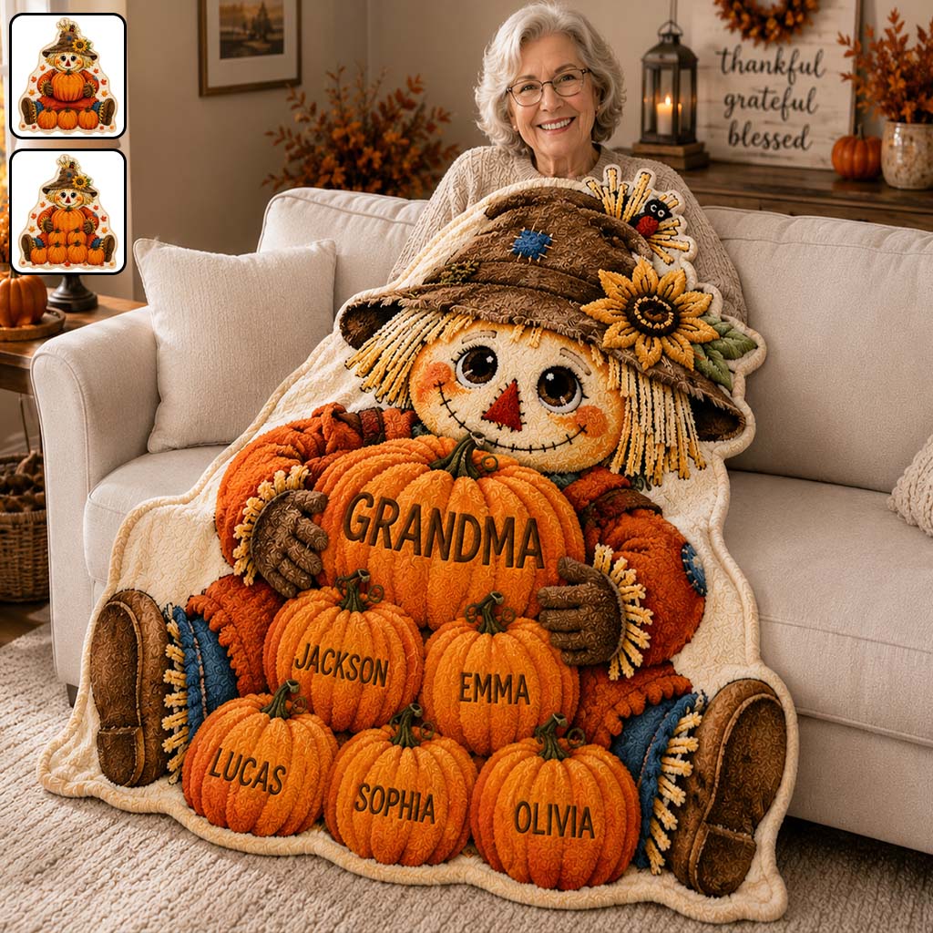 Grandma, Nana's Little Pumpkins - Personalized Grandma Shaped Fleece Blanket