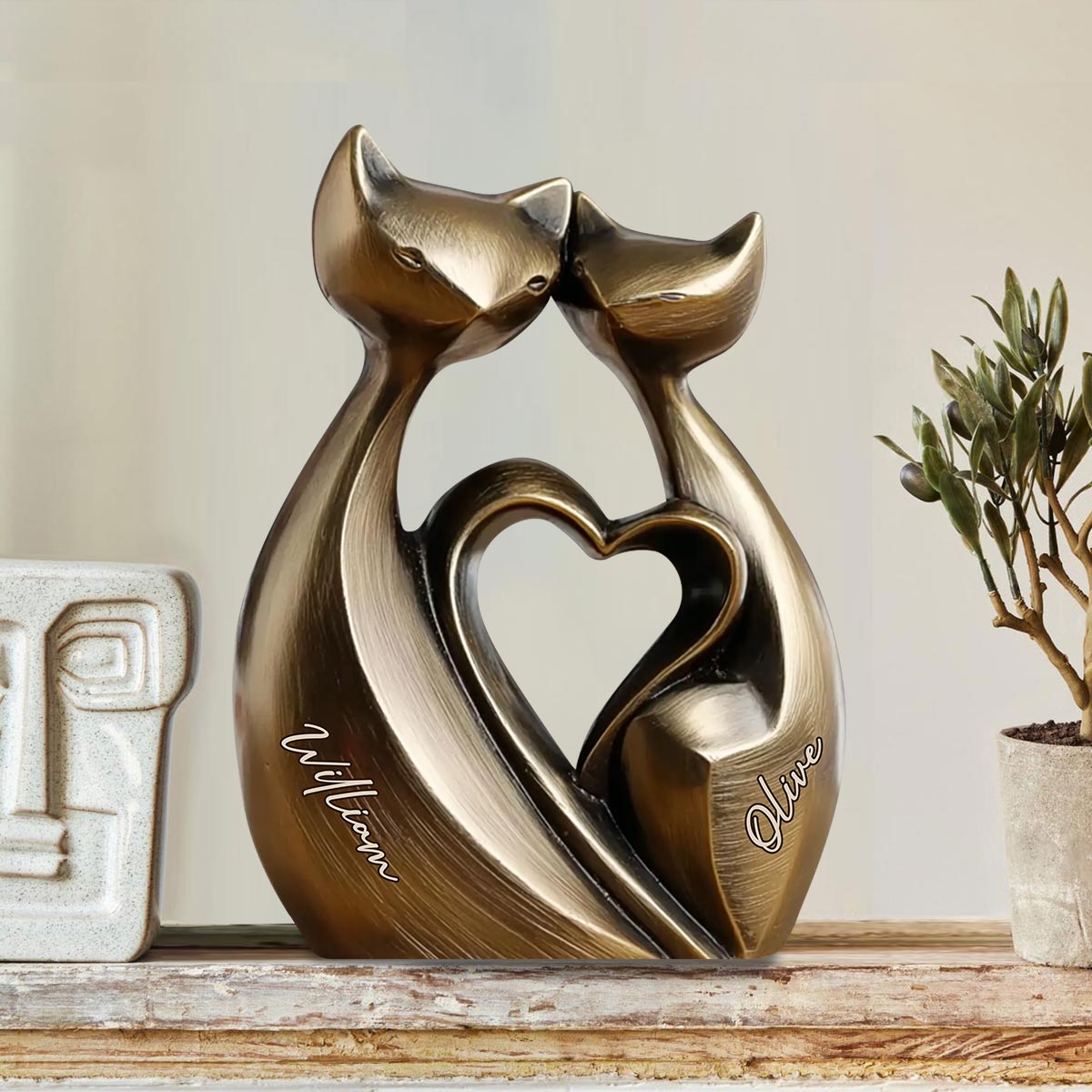 Anniversary Gifts Couple Cat - Personalized Couple Custom Shaped Wood Plaque