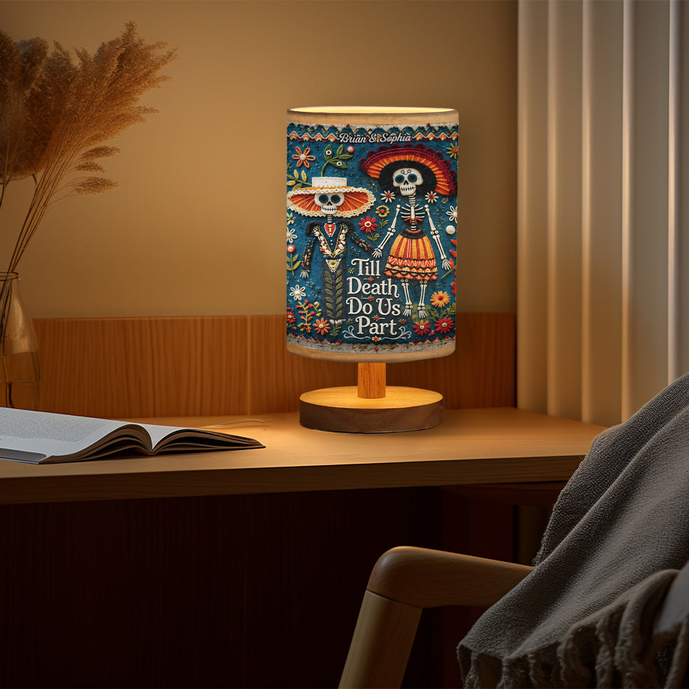 Till Death Do Us Part - Personalized Skull Table Lamp With Wood Base