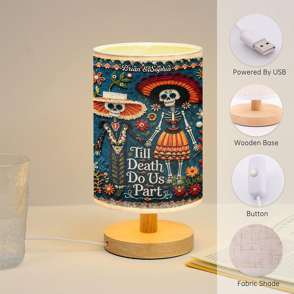 Till Death Do Us Part - Personalized Skull Table Lamp With Wood Base