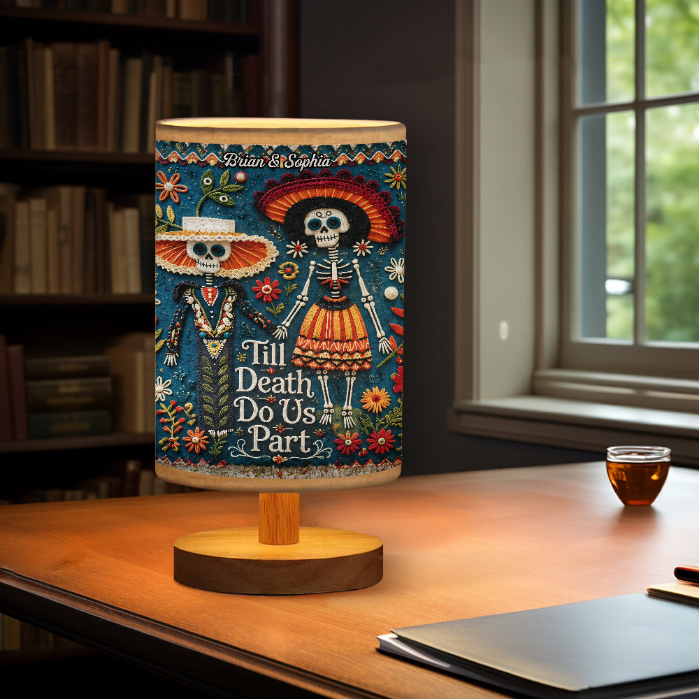 Till Death Do Us Part - Personalized Skull Table Lamp With Wood Base