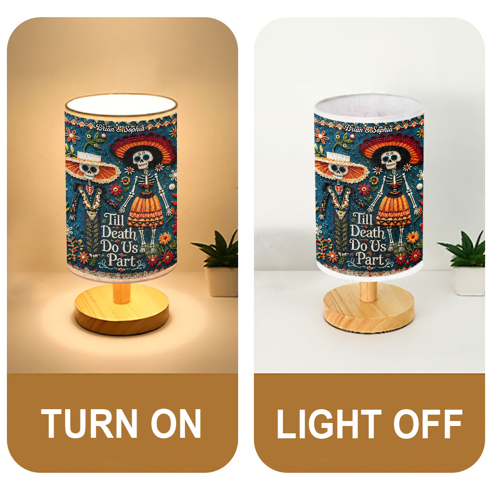 Till Death Do Us Part - Personalized Skull Table Lamp With Wood Base