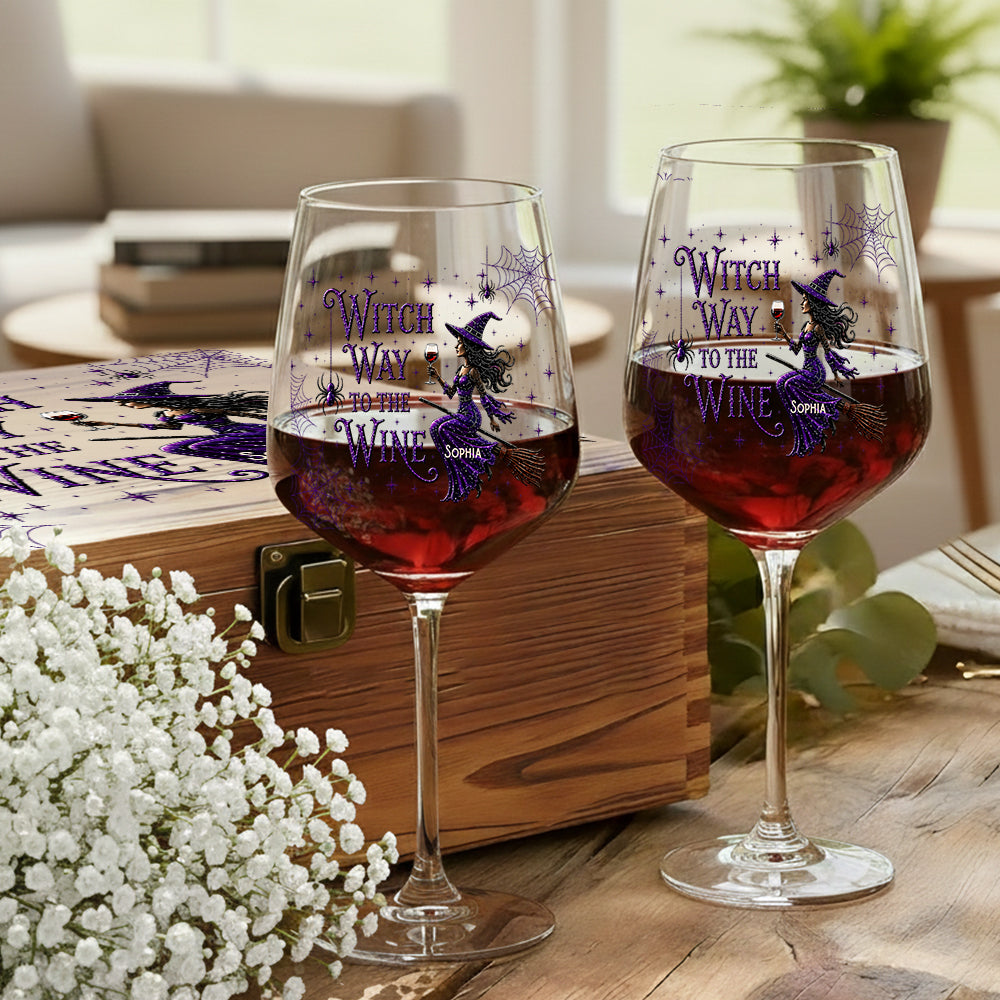 Drink Up Witches - Personalisierte Hexen-Weingläser Set mit Holzbox