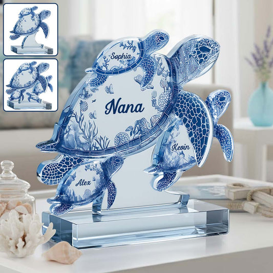 Turtle Gift For Grandma Mom - Personalized Mother Custom Shaped Acrylic Plaque