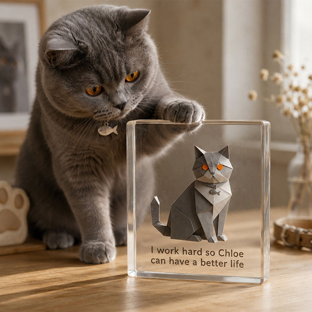 Plaque Acrylique Personnalisée pour Amoureux des Chiens et Chats - Photo Origami