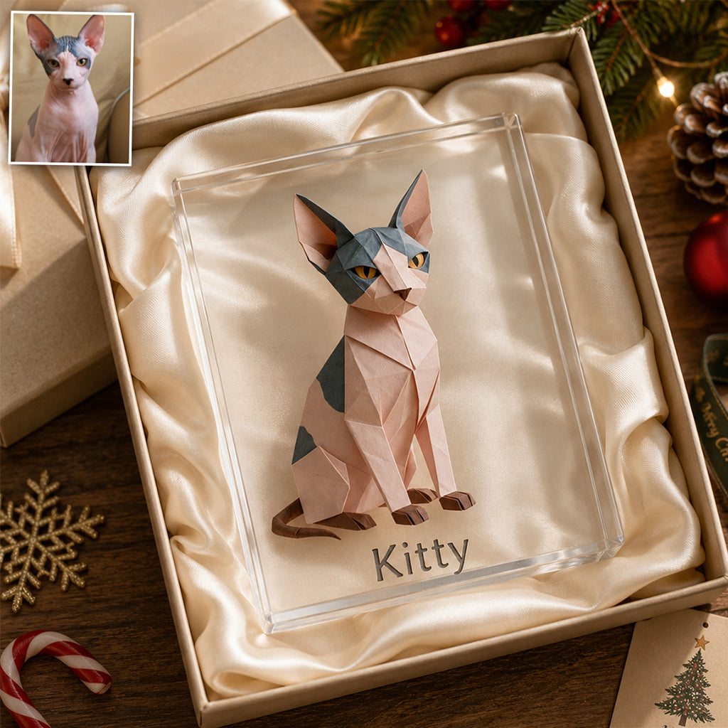 Plaque Acrylique Personnalisée pour Amoureux des Chiens et Chats - Photo Origami