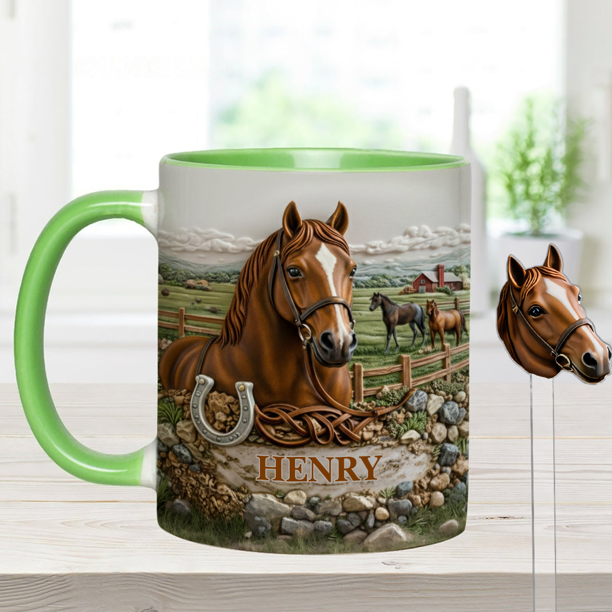 Geschenk für Pferdeliebhaber – Personalisierte Tasse mit Pferdemotiv und Acryl-Rührstäbchen