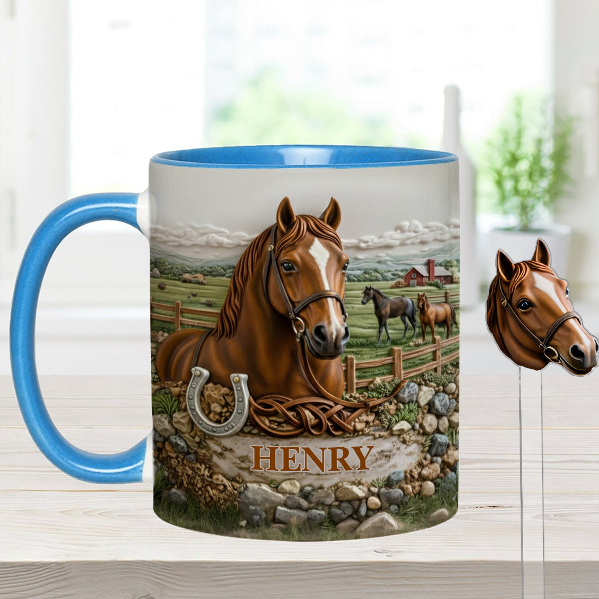 Geschenk für Pferdeliebhaber – Personalisierte Tasse mit Pferdemotiv und Acryl-Rührstäbchen