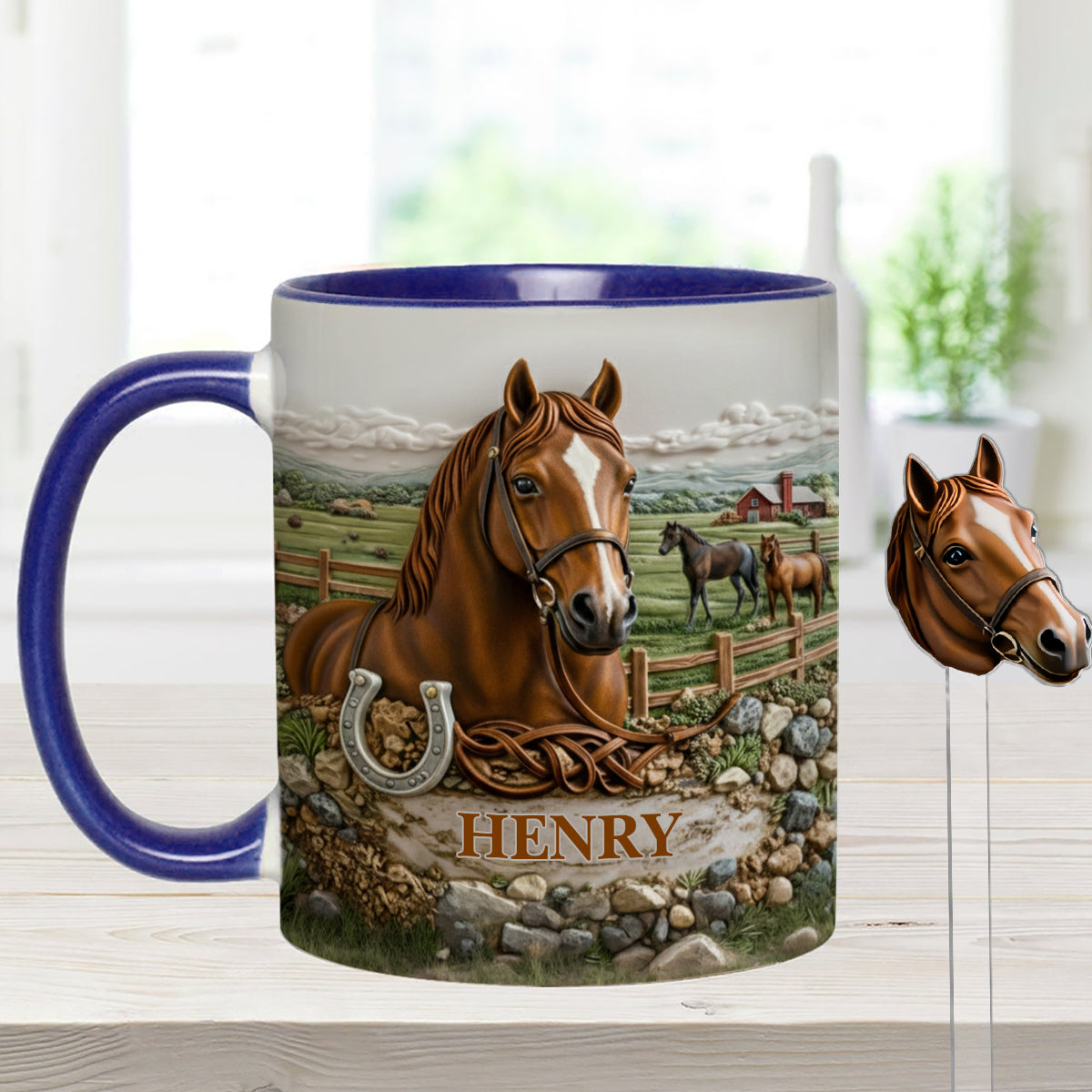 Geschenk für Pferdeliebhaber – Personalisierte Tasse mit Pferdemotiv und Acryl-Rührstäbchen