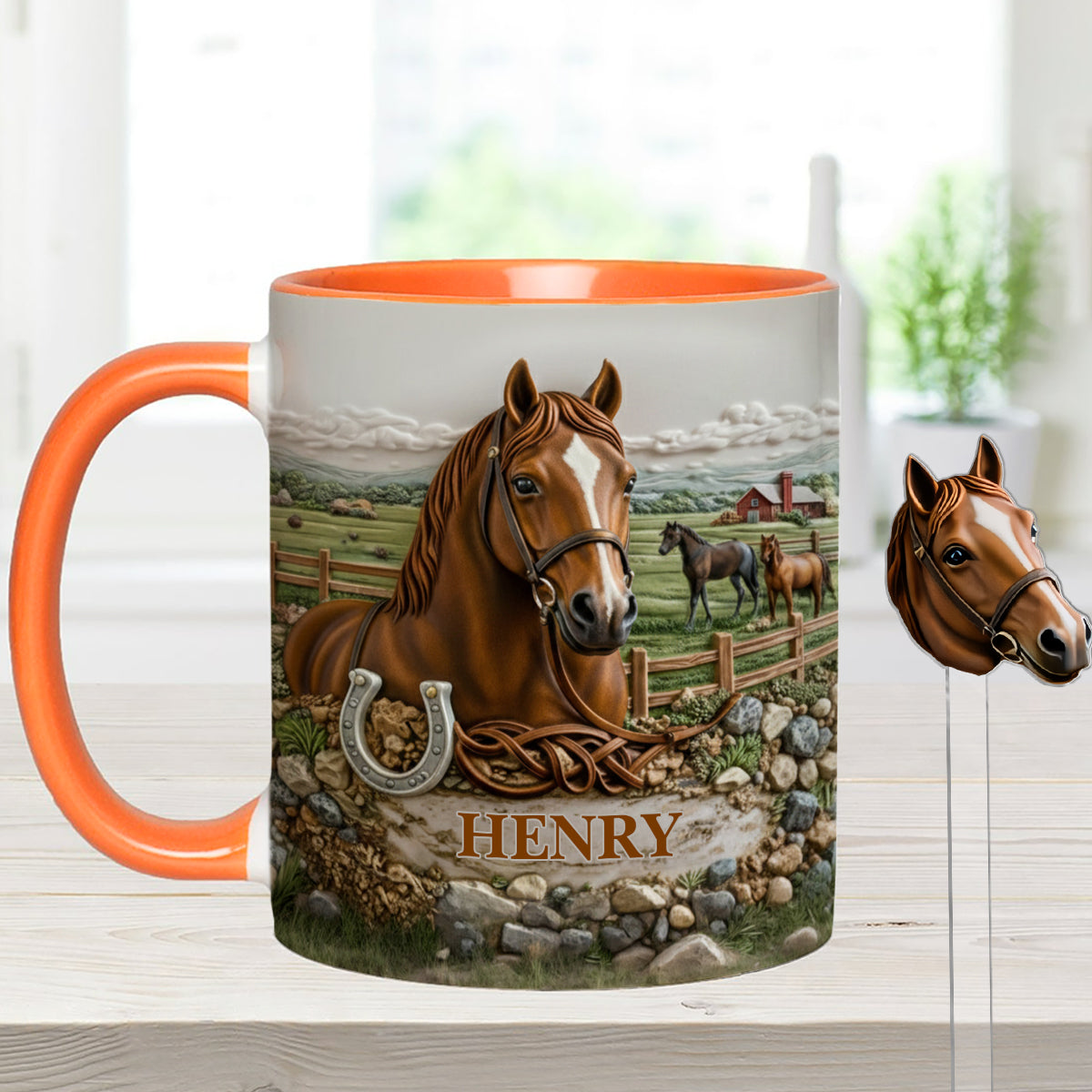 Geschenk für Pferdeliebhaber – Personalisierte Tasse mit Pferdemotiv und Acryl-Rührstäbchen