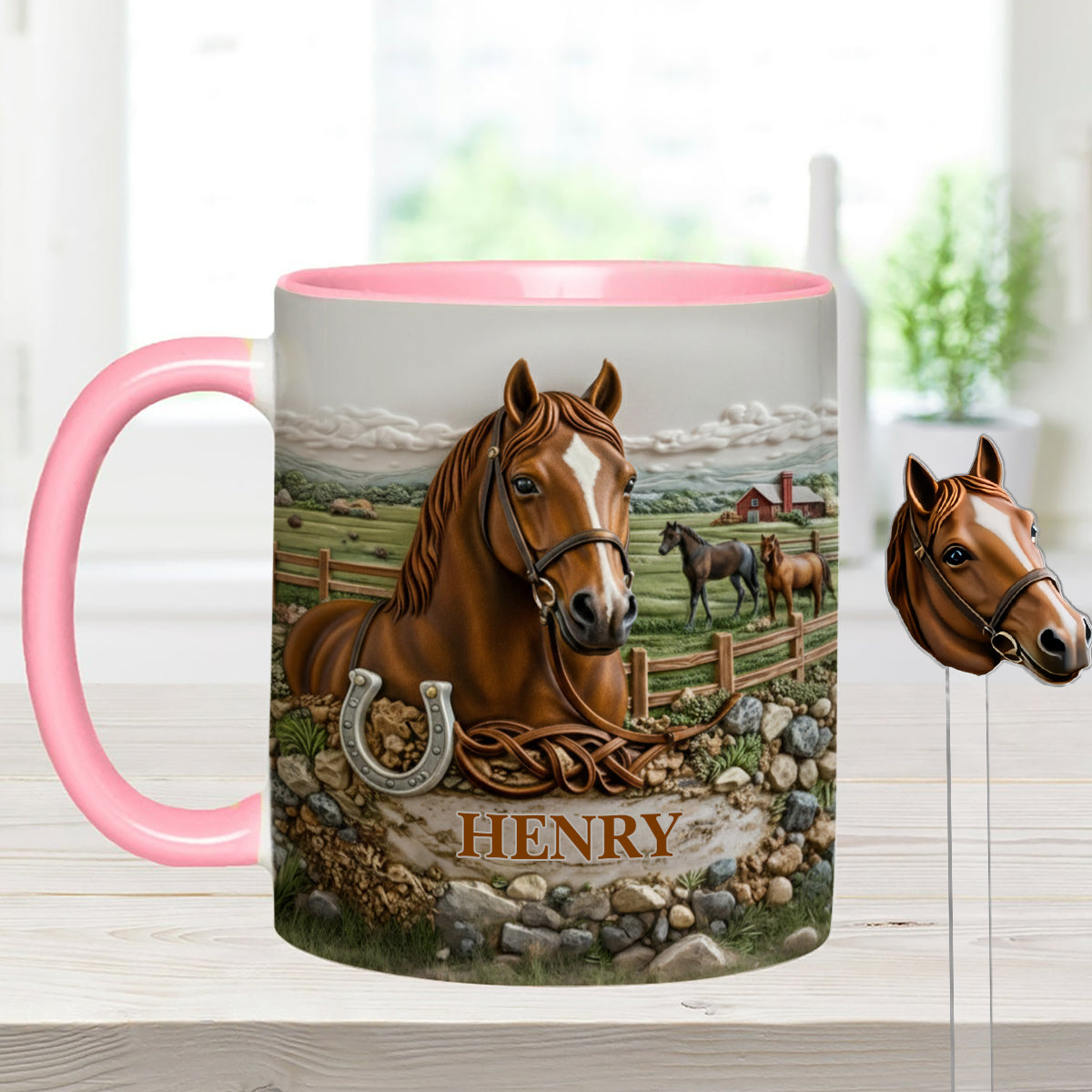 Geschenk für Pferdeliebhaber – Personalisierte Tasse mit Pferdemotiv und Acryl-Rührstäbchen