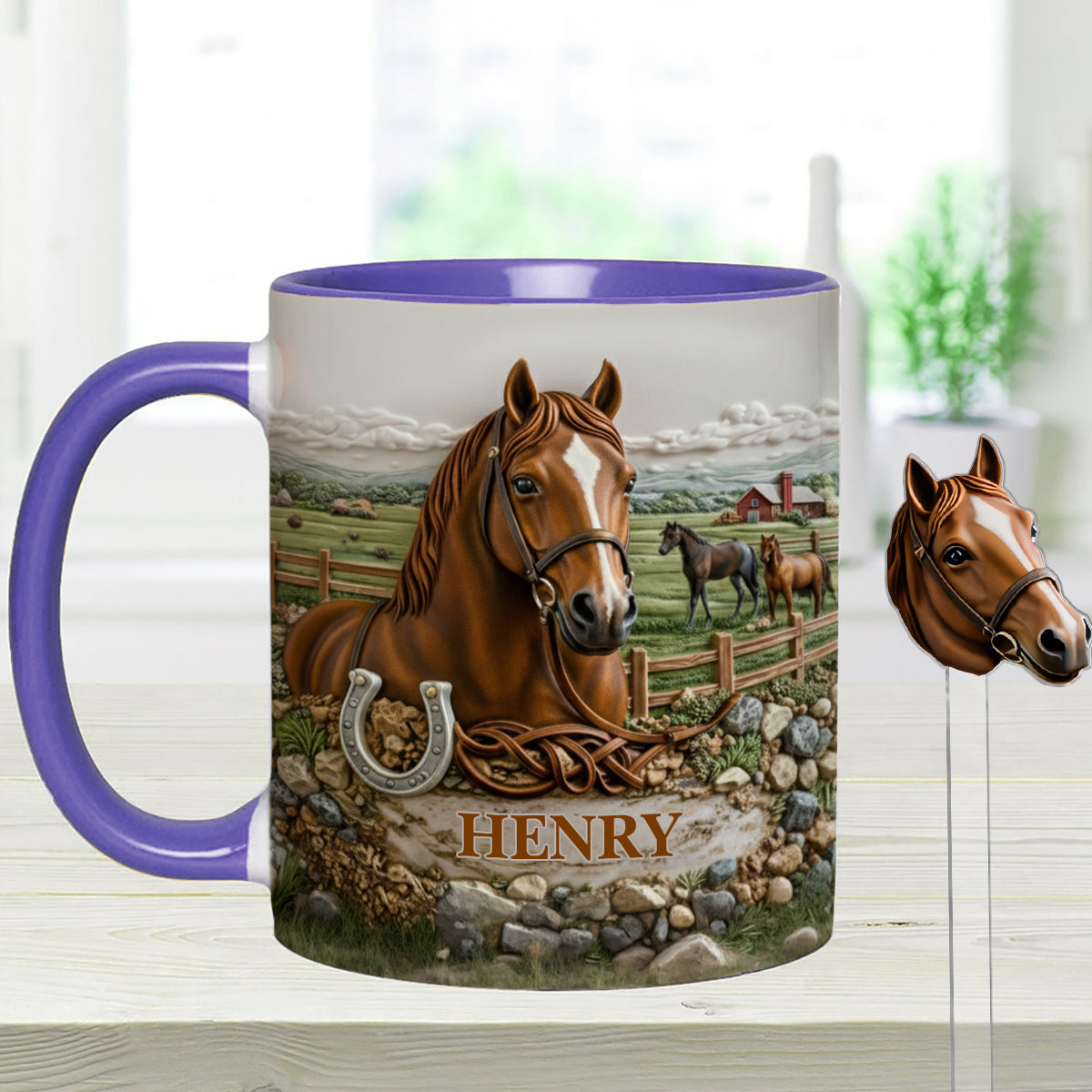 Geschenk für Pferdeliebhaber – Personalisierte Tasse mit Pferdemotiv und Acryl-Rührstäbchen