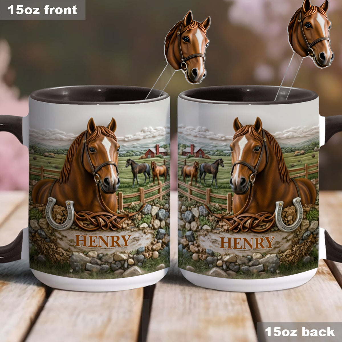 Geschenk für Pferdeliebhaber – Personalisierte Tasse mit Pferdemotiv und Acryl-Rührstäbchen