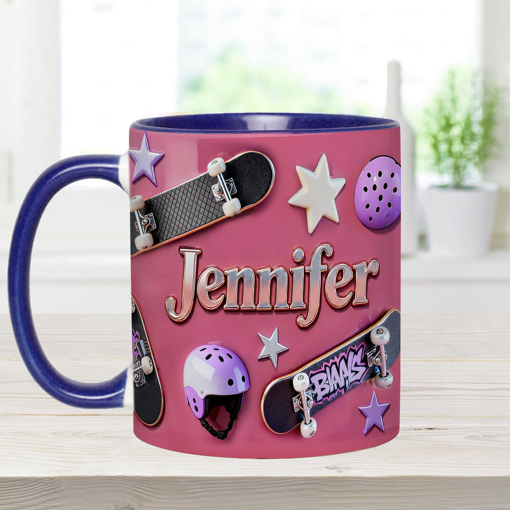Skateboard-Begeisterung – Personalisierte Tasse und Untersetzer mit Skateboard-Motiv