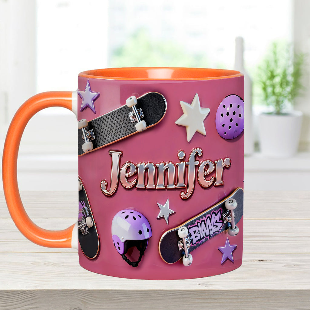 Skateboard-Begeisterung – Personalisierte Tasse und Untersetzer mit Skateboard-Motiv