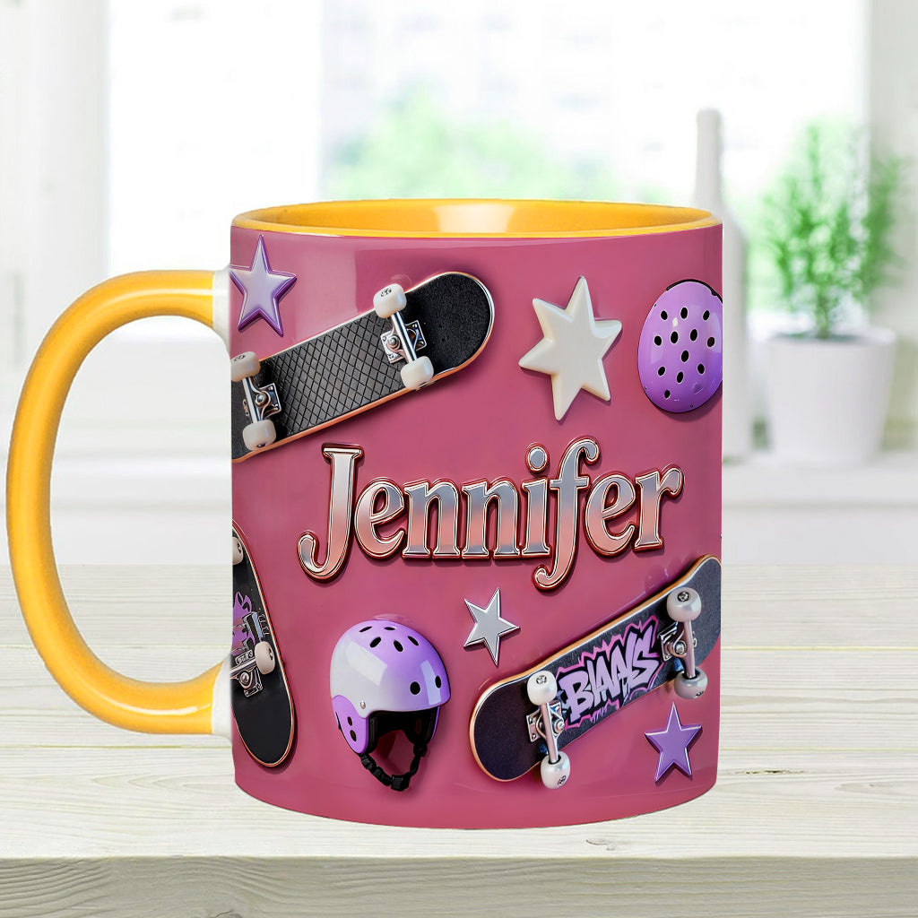 Skateboard-Begeisterung – Personalisierte Tasse und Untersetzer mit Skateboard-Motiv