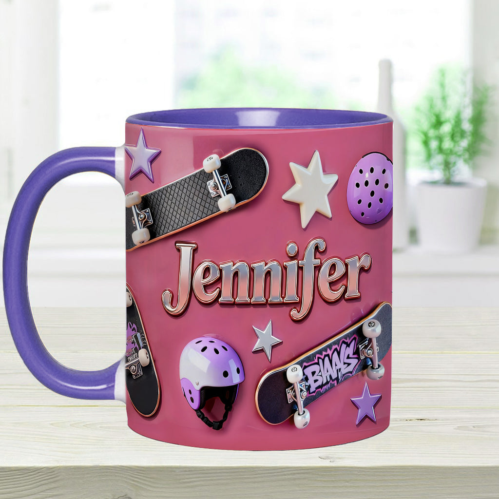 Skateboard-Begeisterung – Personalisierte Tasse und Untersetzer mit Skateboard-Motiv