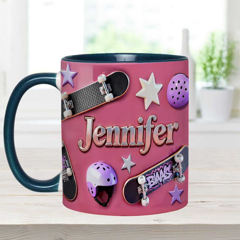 Skateboard-Begeisterung – Personalisierte Tasse und Untersetzer mit Skateboard-Motiv