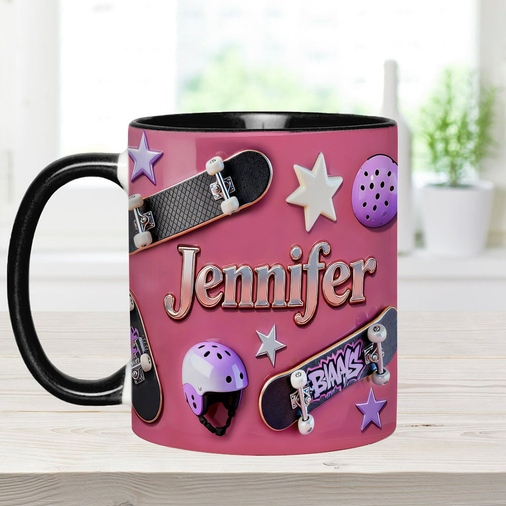 Skateboard-Begeisterung – Personalisierte Tasse und Untersetzer mit Skateboard-Motiv