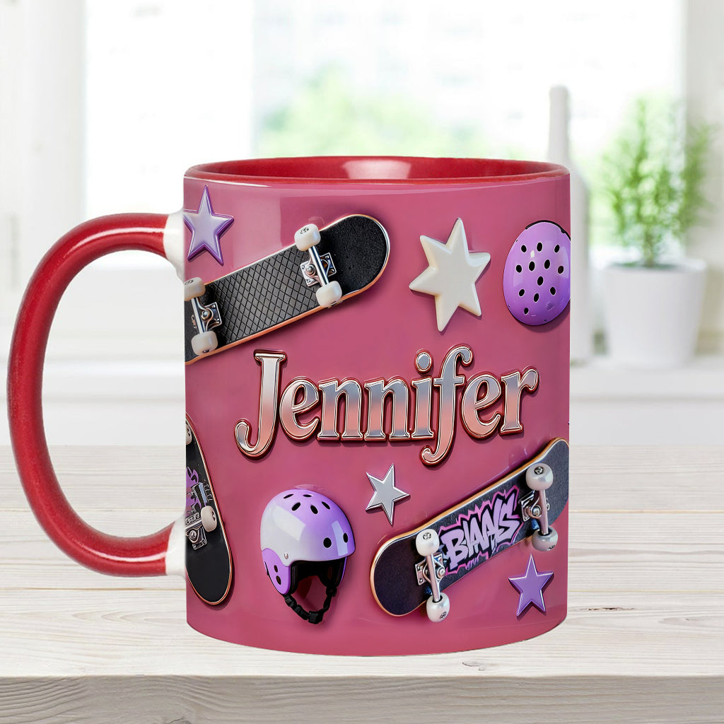 Skateboard-Begeisterung – Personalisierte Tasse und Untersetzer mit Skateboard-Motiv