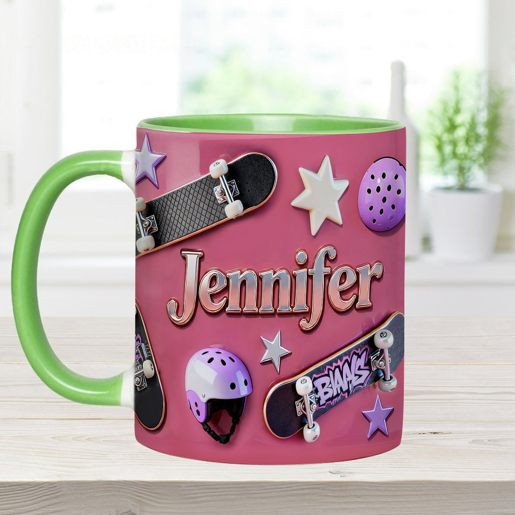 Skateboard-Begeisterung – Personalisierte Tasse und Untersetzer mit Skateboard-Motiv
