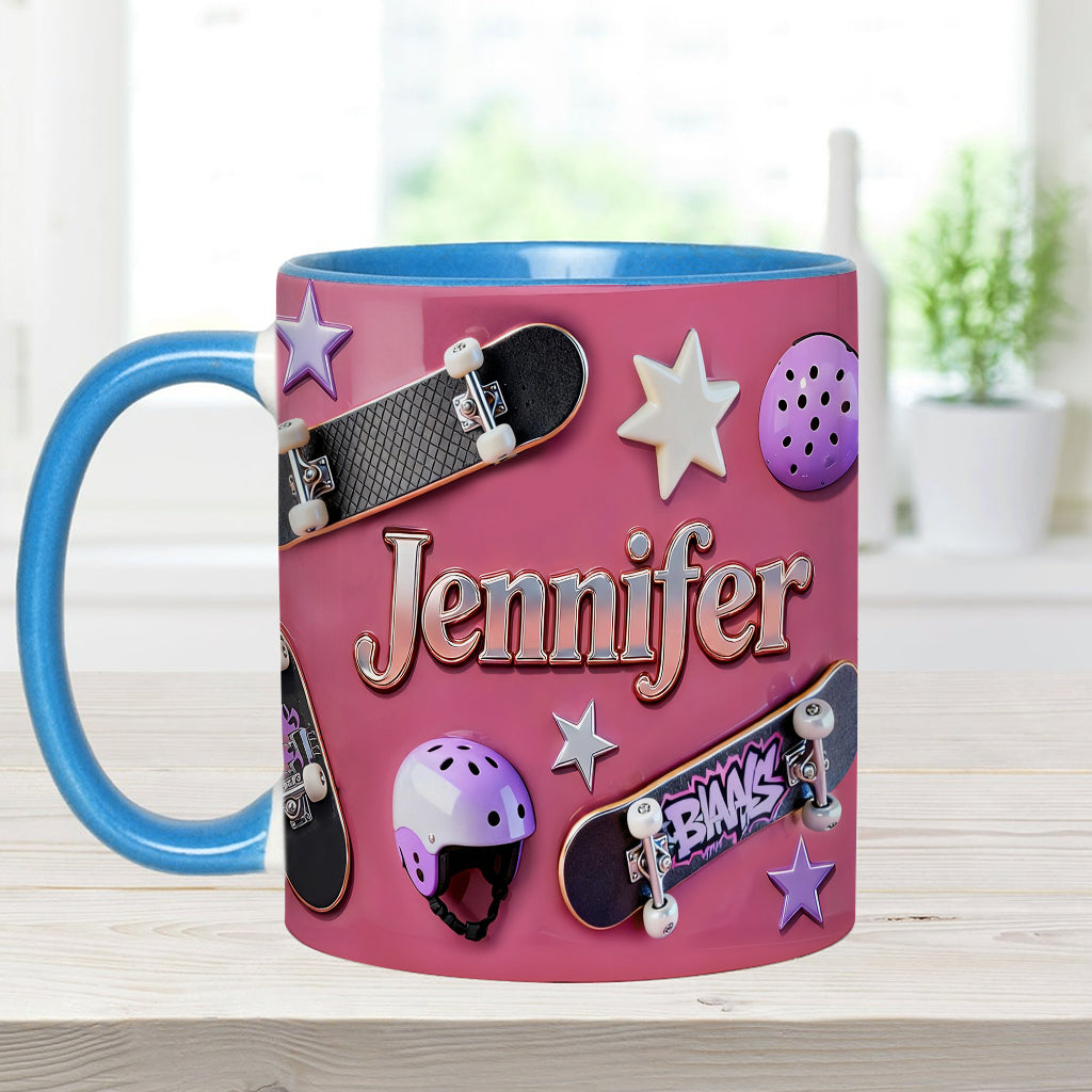 Skateboard-Begeisterung – Personalisierte Tasse und Untersetzer mit Skateboard-Motiv