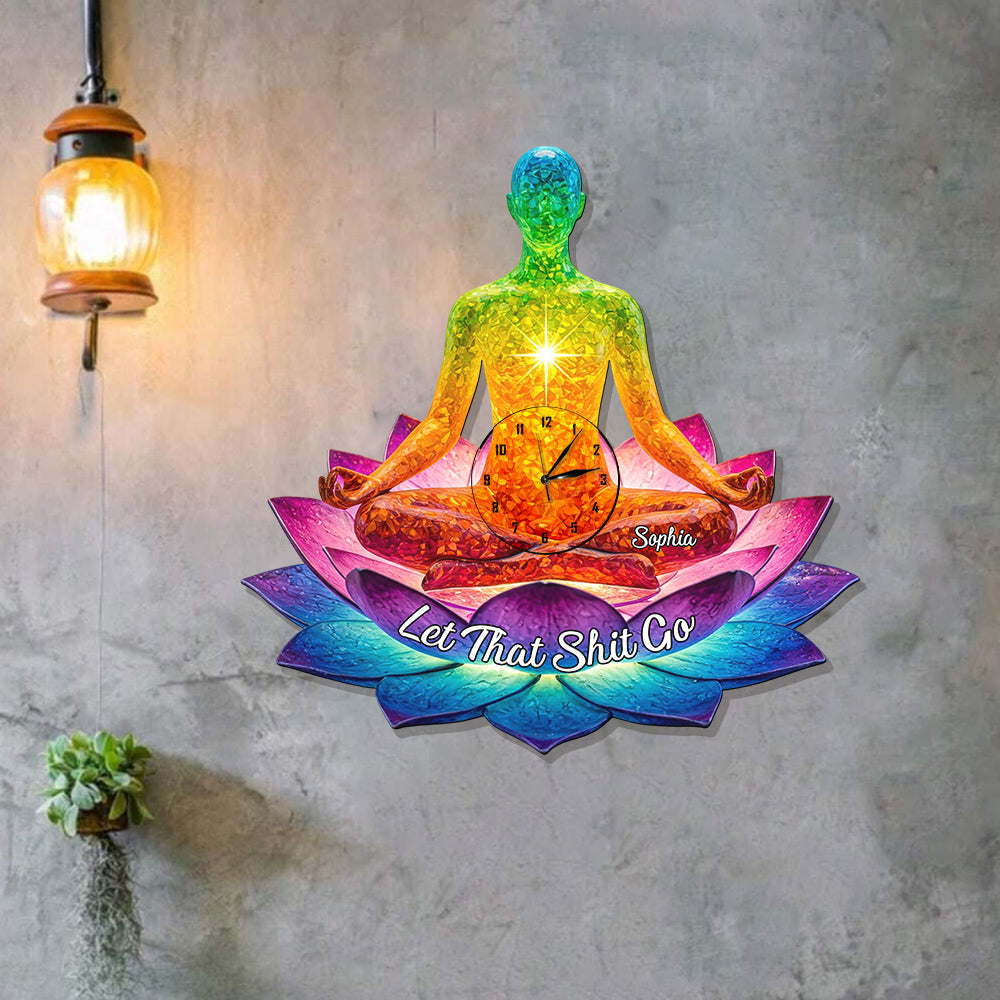 Lass den Scheiß los – Personalisierte Yoga-LED-Wanduhr