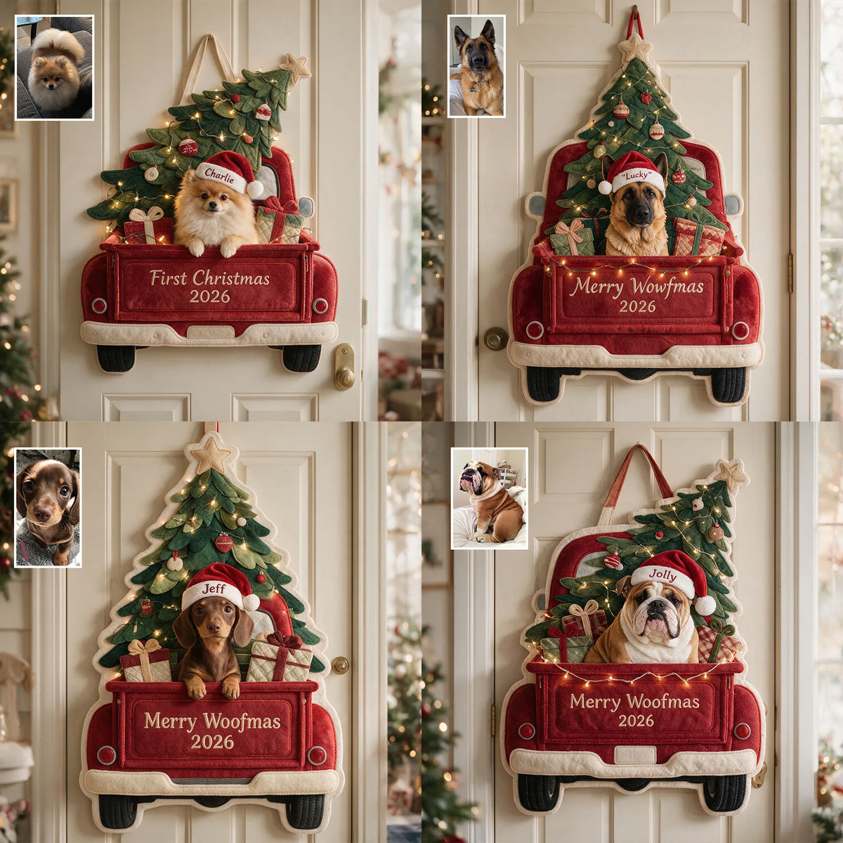 Frohe Woofmas - Personalisierter Hund Quilted Türhänger
