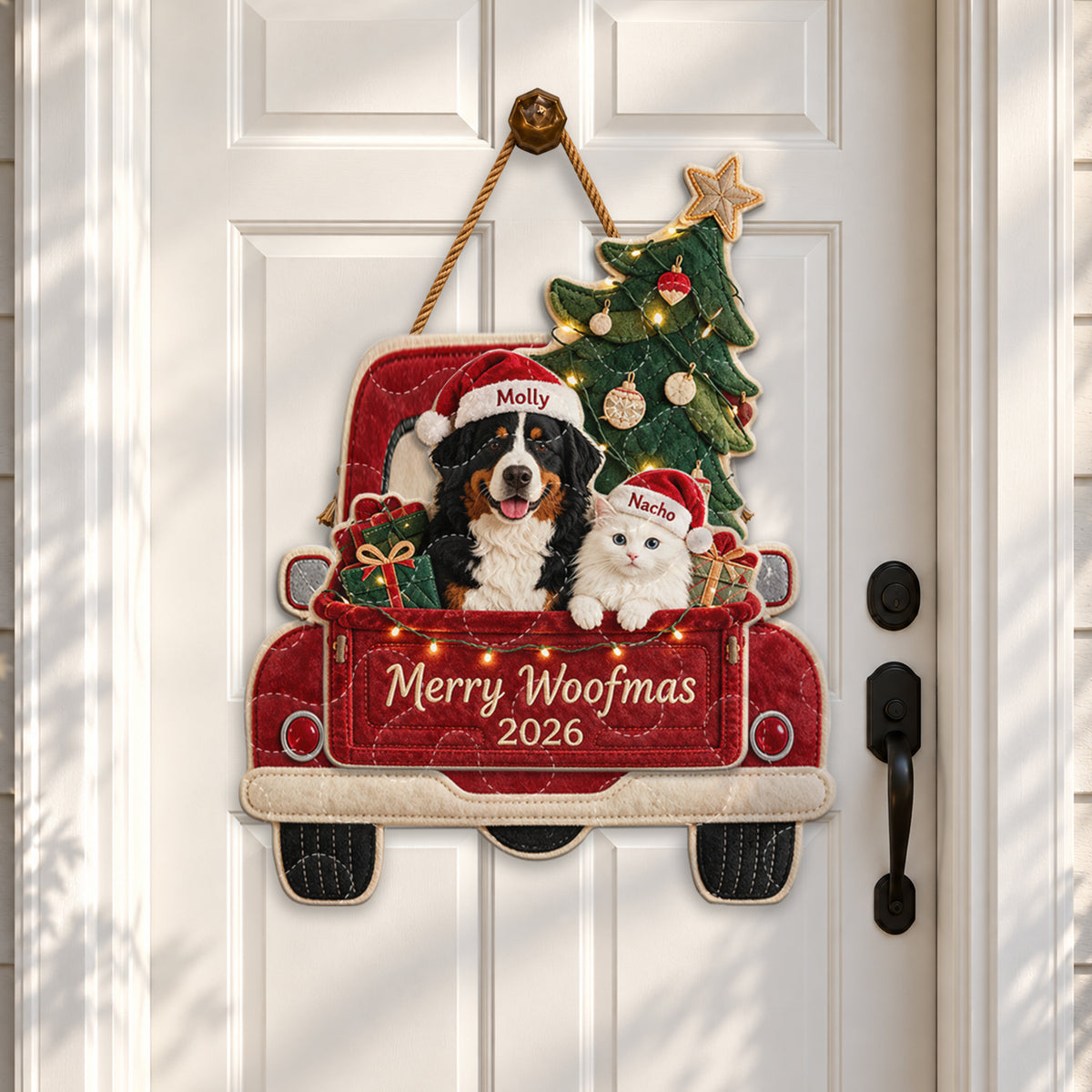 Frohe Woofmas - Personalisierter Hund Quilted Türhänger