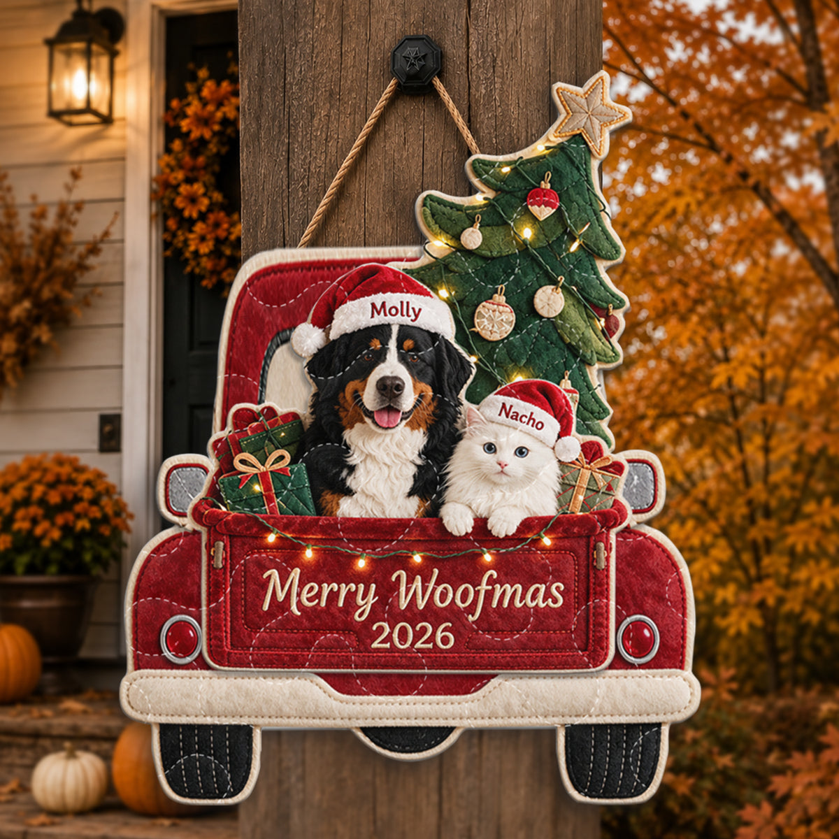 Frohe Woofmas - Personalisierter Hund Quilted Türhänger
