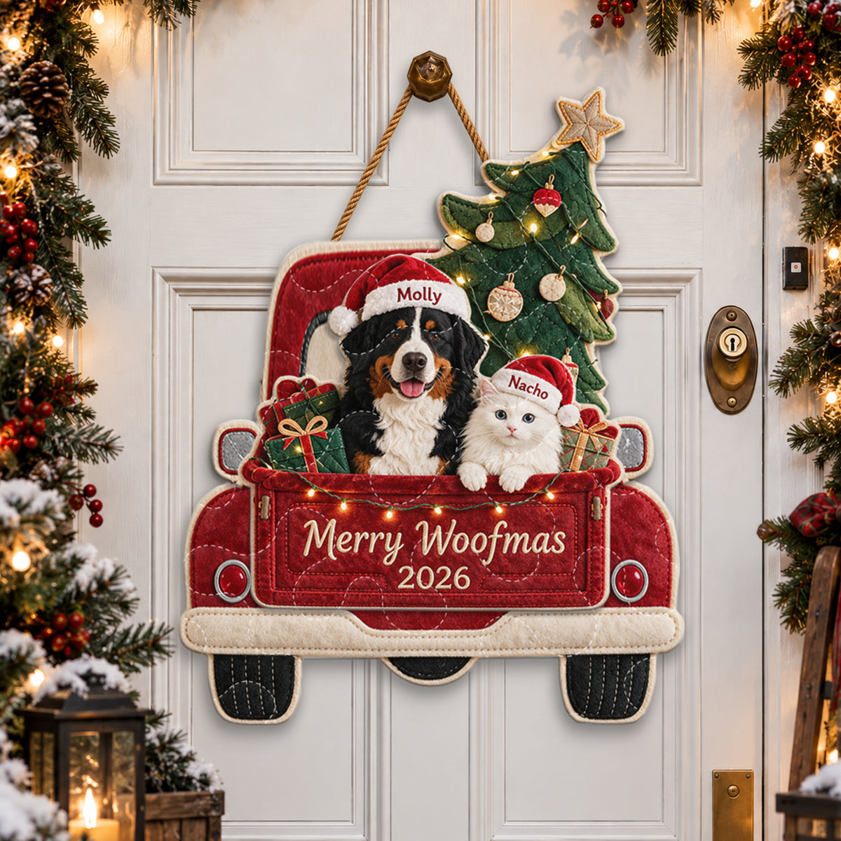 Frohe Woofmas - Personalisierter Hund Quilted Türhänger