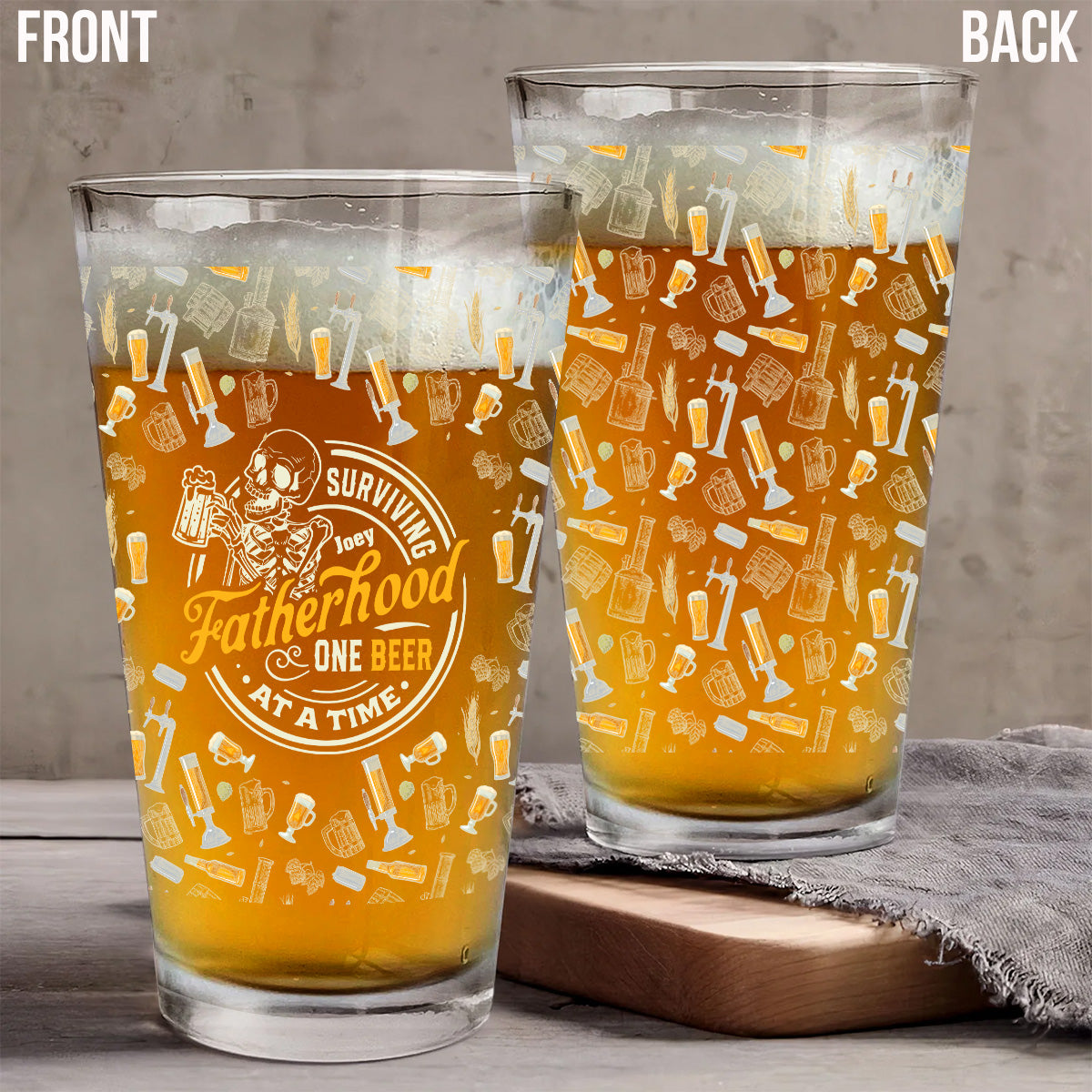 Surviving Fatherhood One Beer At A Time - Personalized Father Beer Glass
