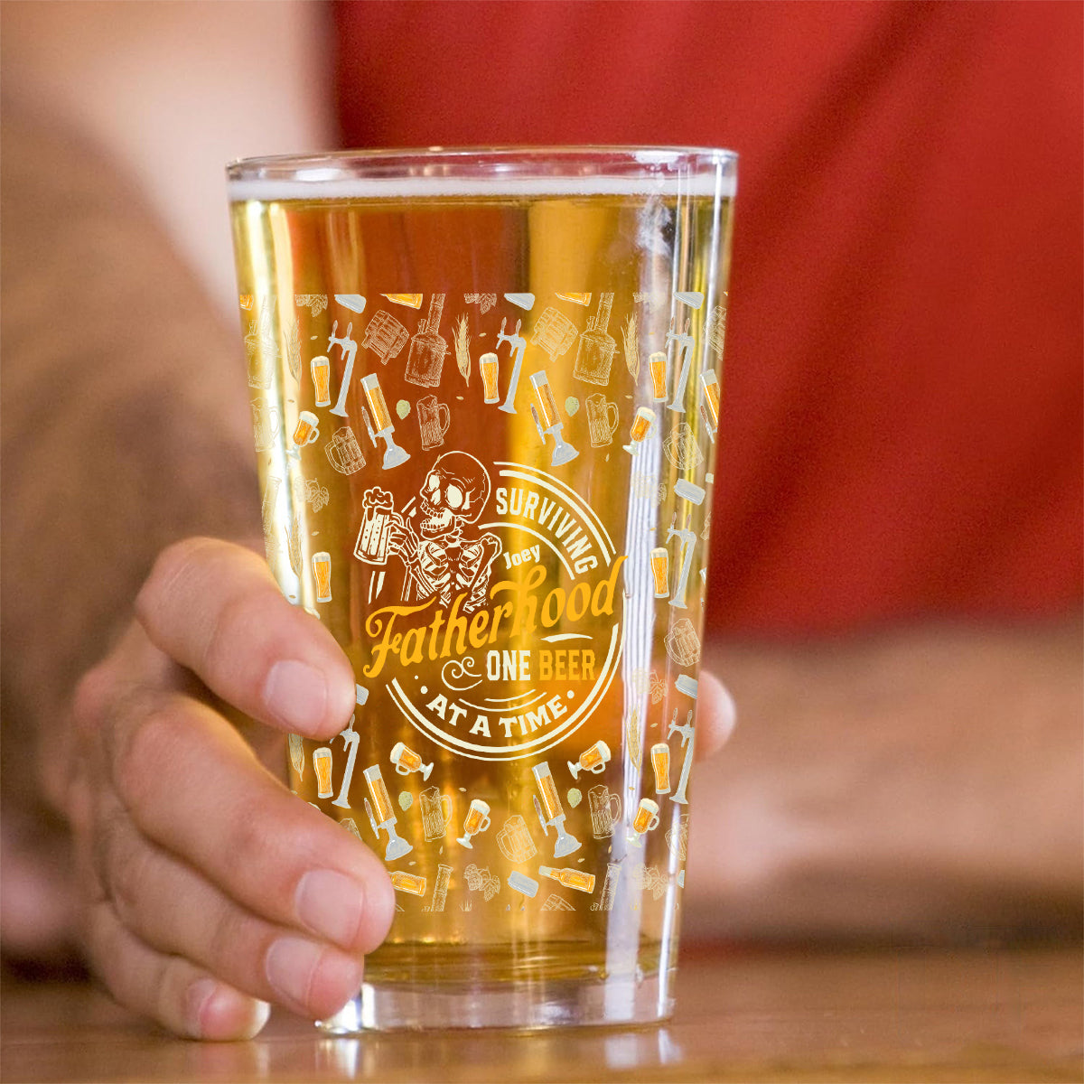 Surviving Fatherhood One Beer At A Time - Personalized Father Beer Glass