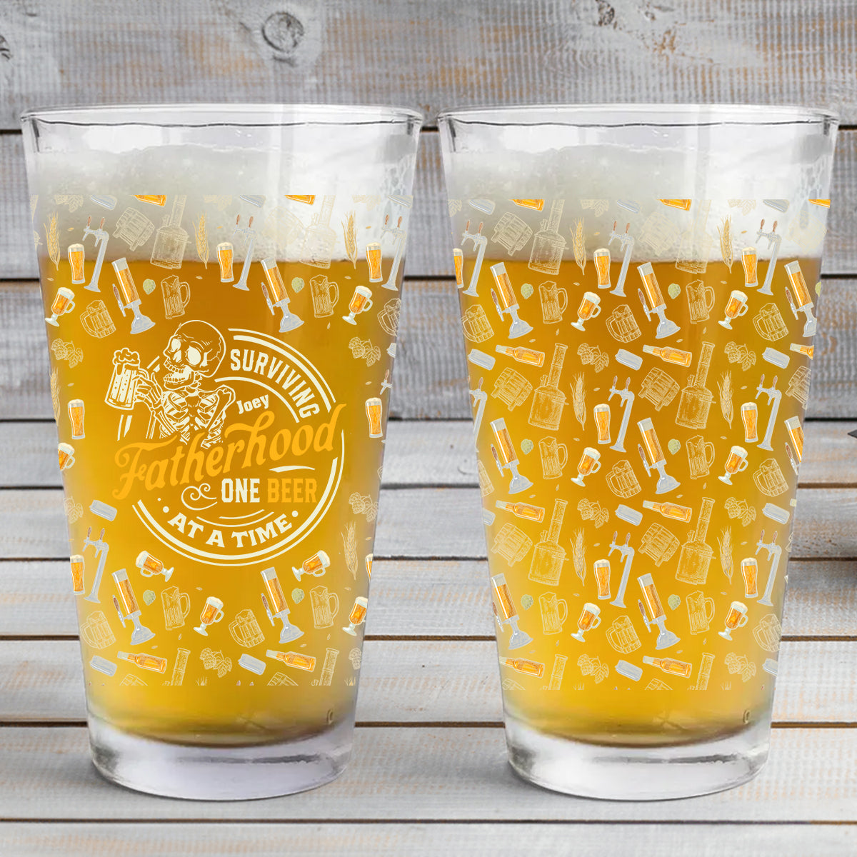Surviving Fatherhood One Beer At A Time - Personalized Father Beer Glass